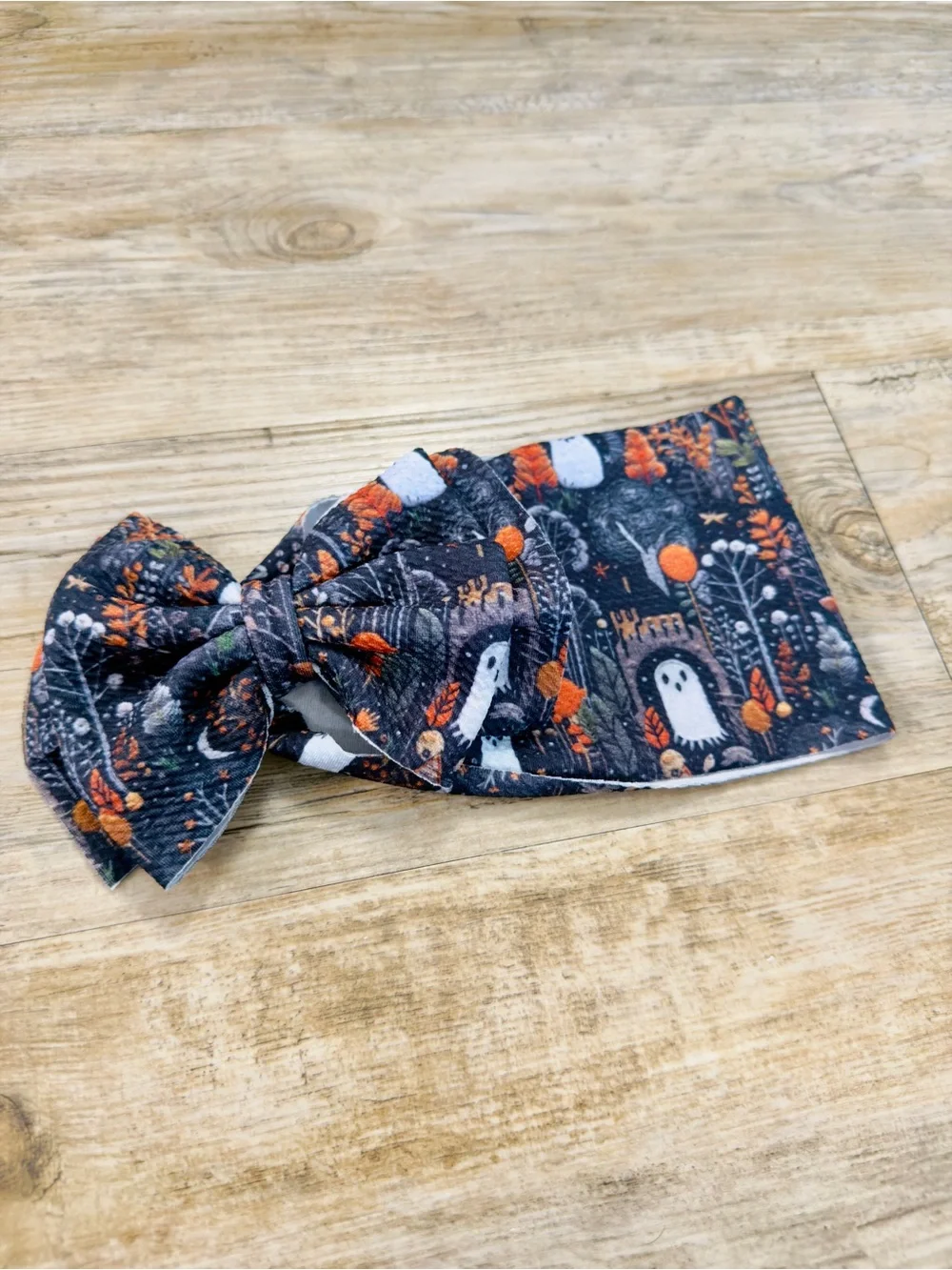 Baby Girl Black Halloween Big Headband Bow with Ghosts & Pumpkins